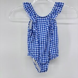 Gingham Ruffle Swimsuit Toddler Girls Blue & White‎ One Piece Swimwear